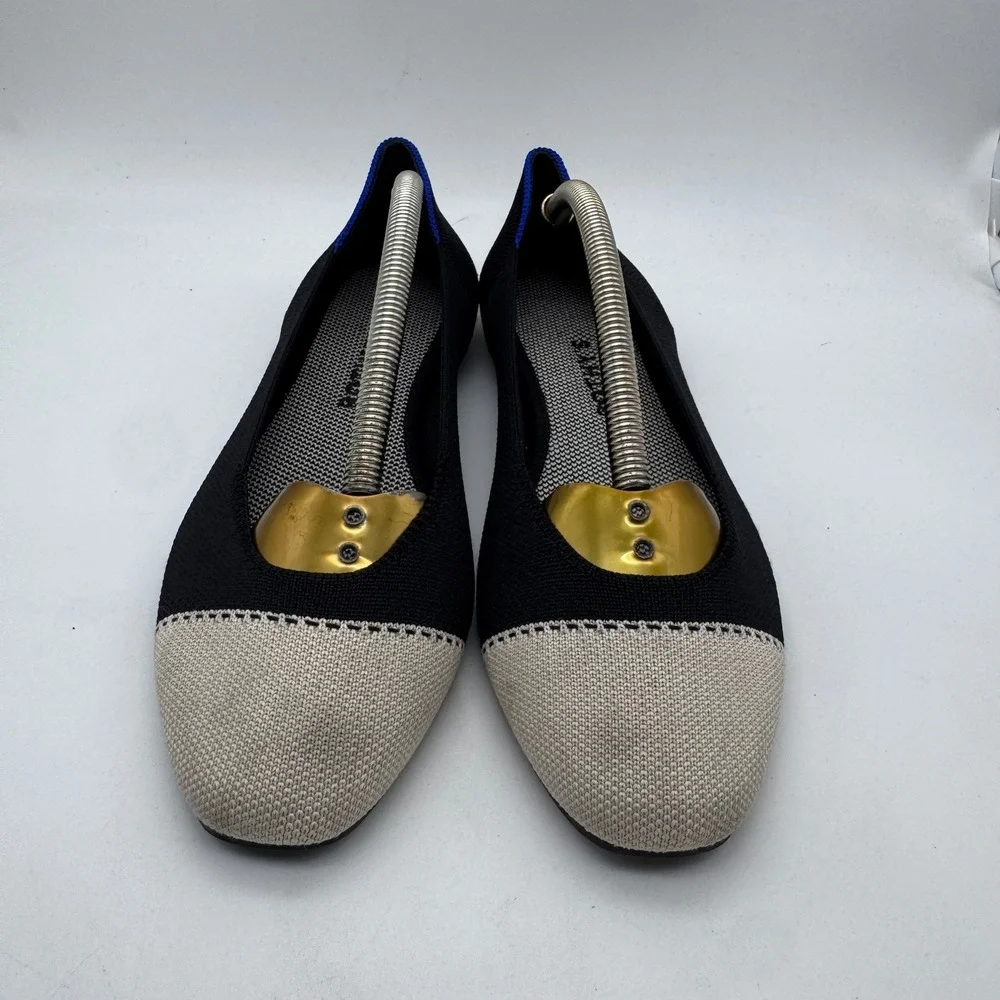 ROTHYS Black Tan Cap Toe Ballet Flats‎ Women US W8.5